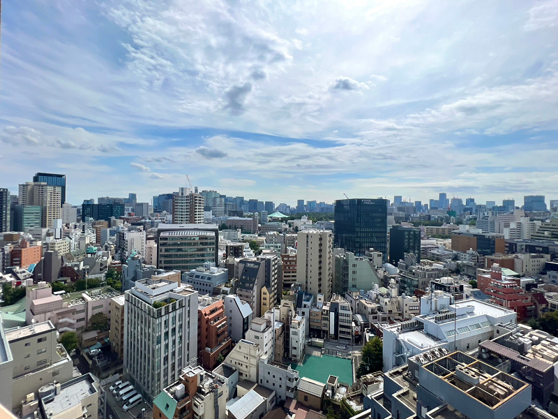 プラウドタワー千代田富士見　バルコニー　眺望　南東 19階部分のバルコニーからは開放的な景色が望めました💕バルコニーは10.76㎡の広さがあるので、ガーデンファニチャーを用意してアウトドア空間でのひと時を満喫できますよ。魅力的な夜景は是非ご自身の目でお確かめくださいね。