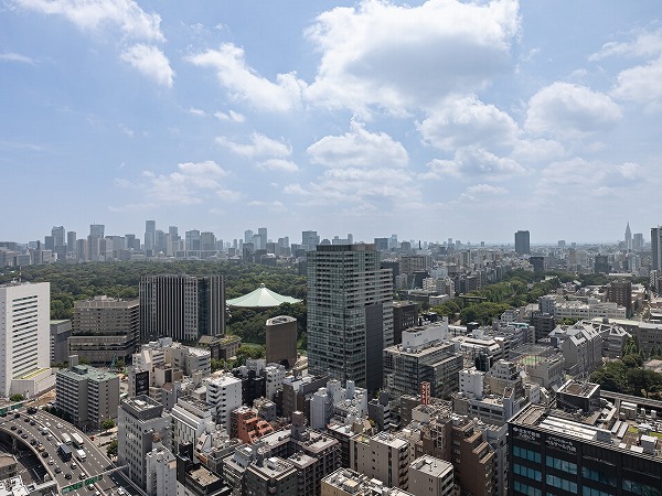 ラ・トゥール千代田_眺望の写真 本物件にはバルコニーはありませんが、窓からは美しい眺望をお楽しみいただけます。高層ビル群の先に広がる「日本武道館」や「北の丸公園」の緑が、都会らしさと自然の移ろいを同時に感じさせてくれますよ✿