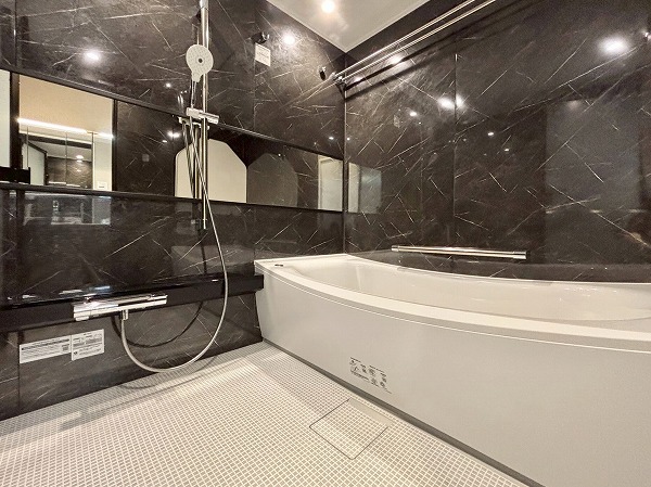 ルミナス一番町_ブラックを基調としたバスルームの写真